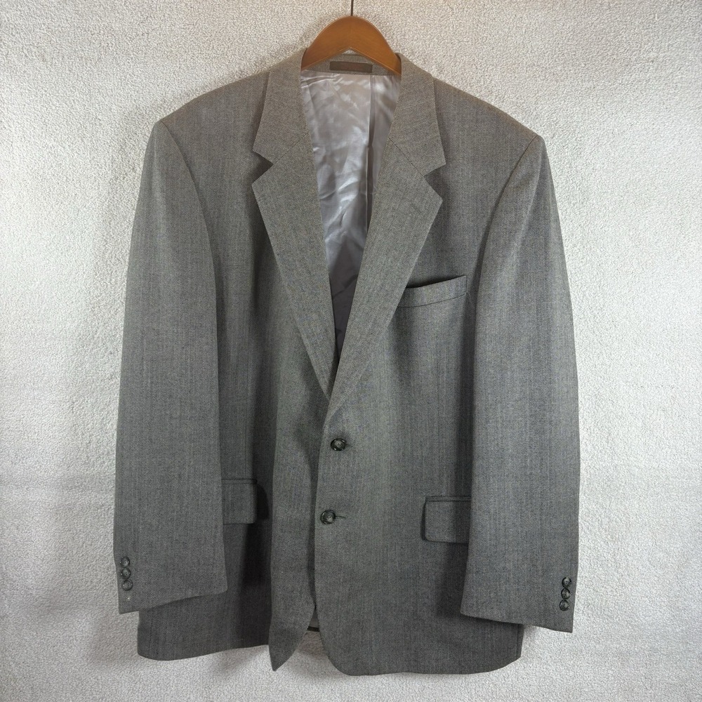 John Weitz‎ Vintage Grey Herringbone Men's 100% Wool Two Button Blazer Size 48R